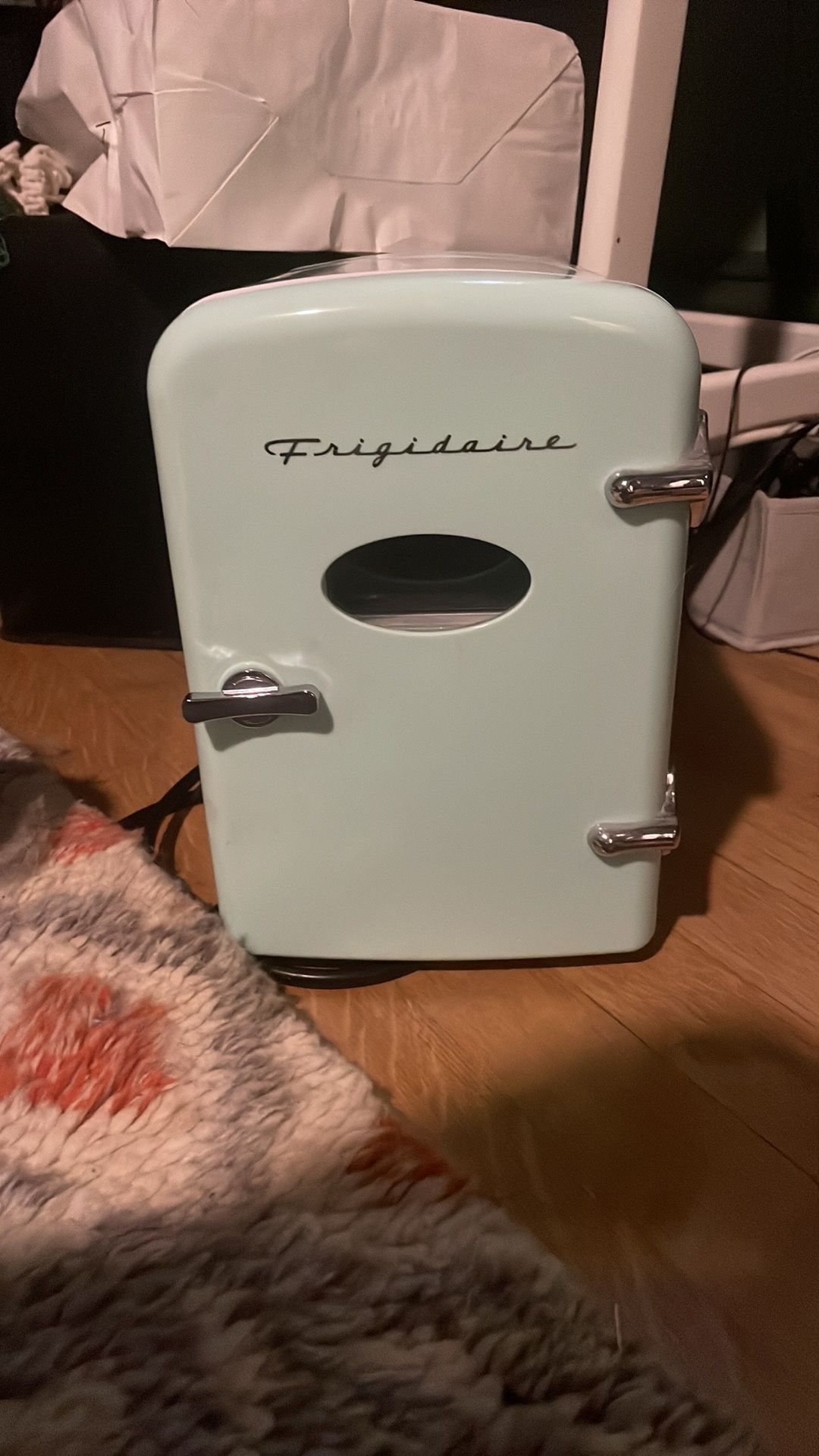 Teal mini fridge