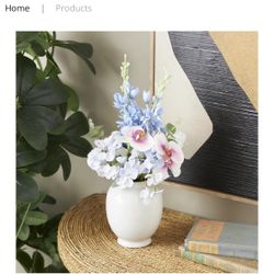 WHITE FABRIC INDOOR OUTDOOR ARTIFICIAL FLOWER WITH GREEN LEAVES AND ROUND CERAMIC VASE, 10" X 10" X 18"