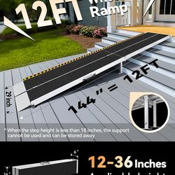 Like new ✅️ 12 Feet Wheelchair Ramp with Support Legs, Folded Aluminum Handicap Ramps, Portable Detachable Wheel Chair Ramp for Home Steps, Stairs, En