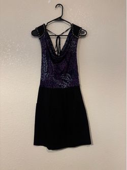 Purple Floral Cowl Neck Dress with Studded Shoulders & Tie Back