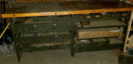 Industrial Workbench with Metal Drawers
