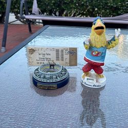Qualcomm stadium and San Diego Chicken bobble doll