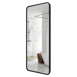 Holleigh Rectangular Aluminum Alloy Framed Wall Bathroom Vanity Mirror in Black 48”*18”