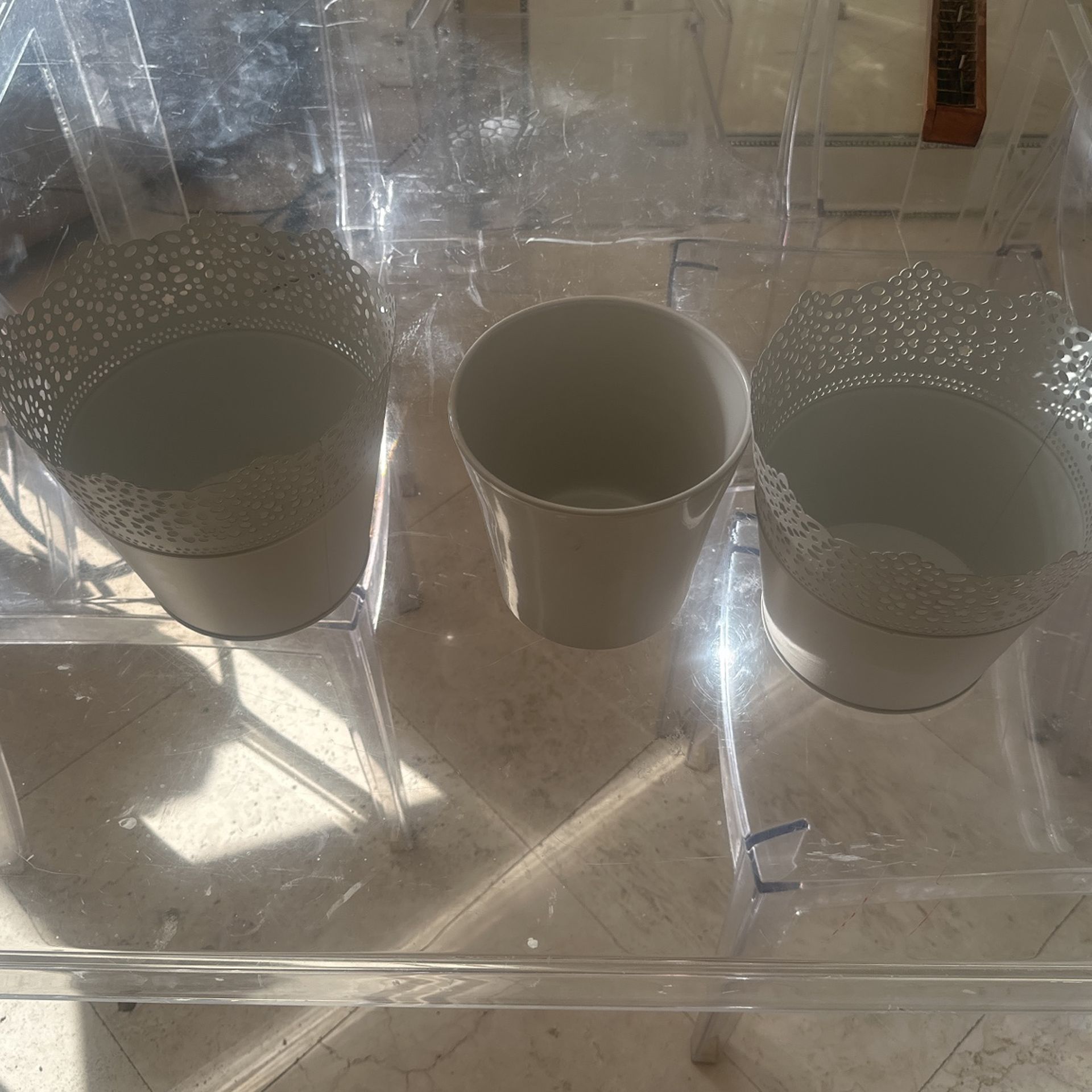 3 Planters 2 Metal One Ceramic