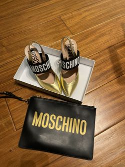 Moschino Gold  Heels & Clutch 
