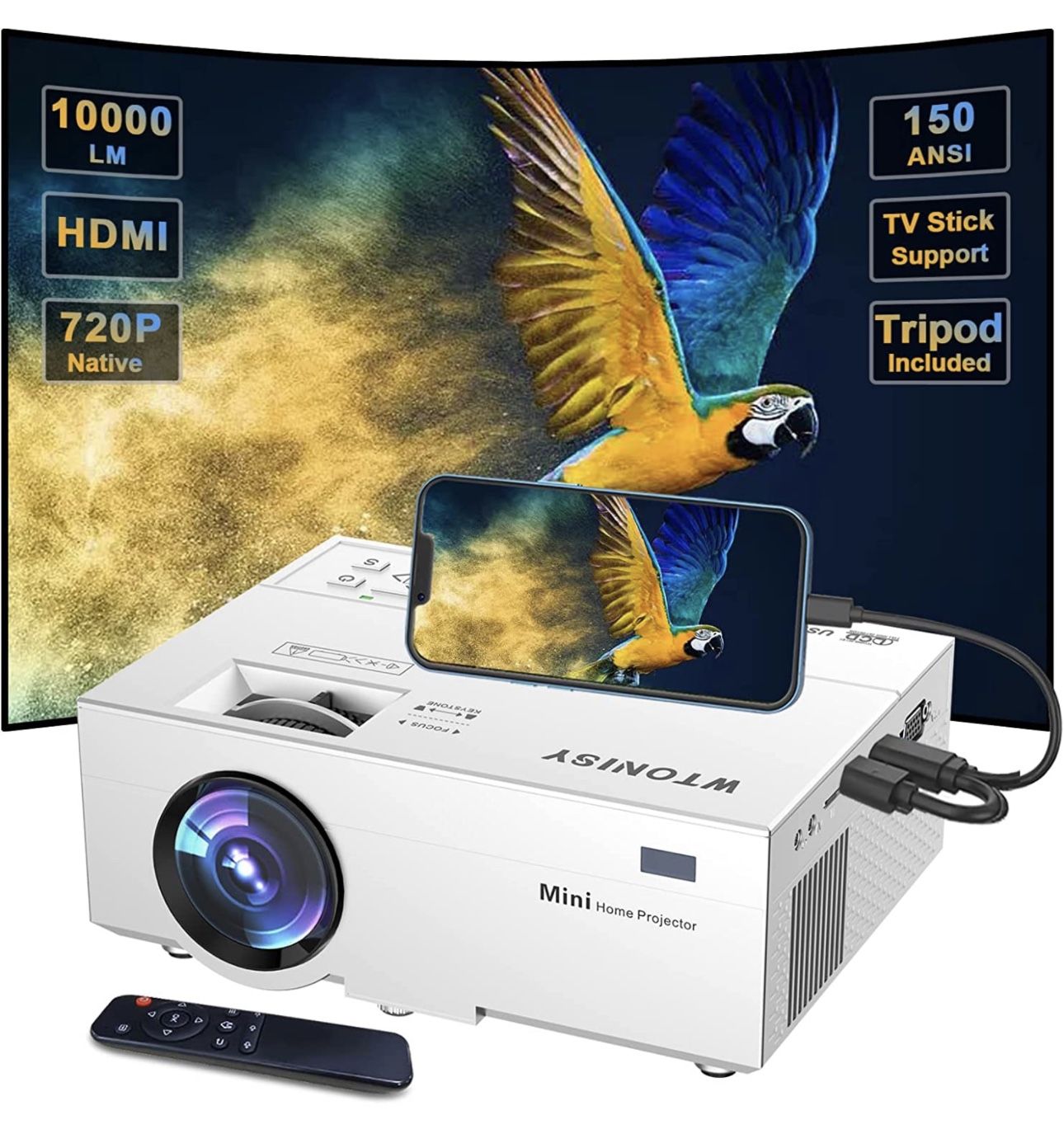 Projector Mini 720P Native Home Video Projector 1080P Supported Film Projector with HDMI VGA AV USB