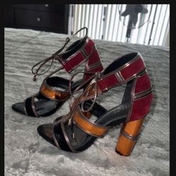  Was $140 Catherine Malandrino Metallic/Suede Heels, Catherine Maladrino Strappy Heels