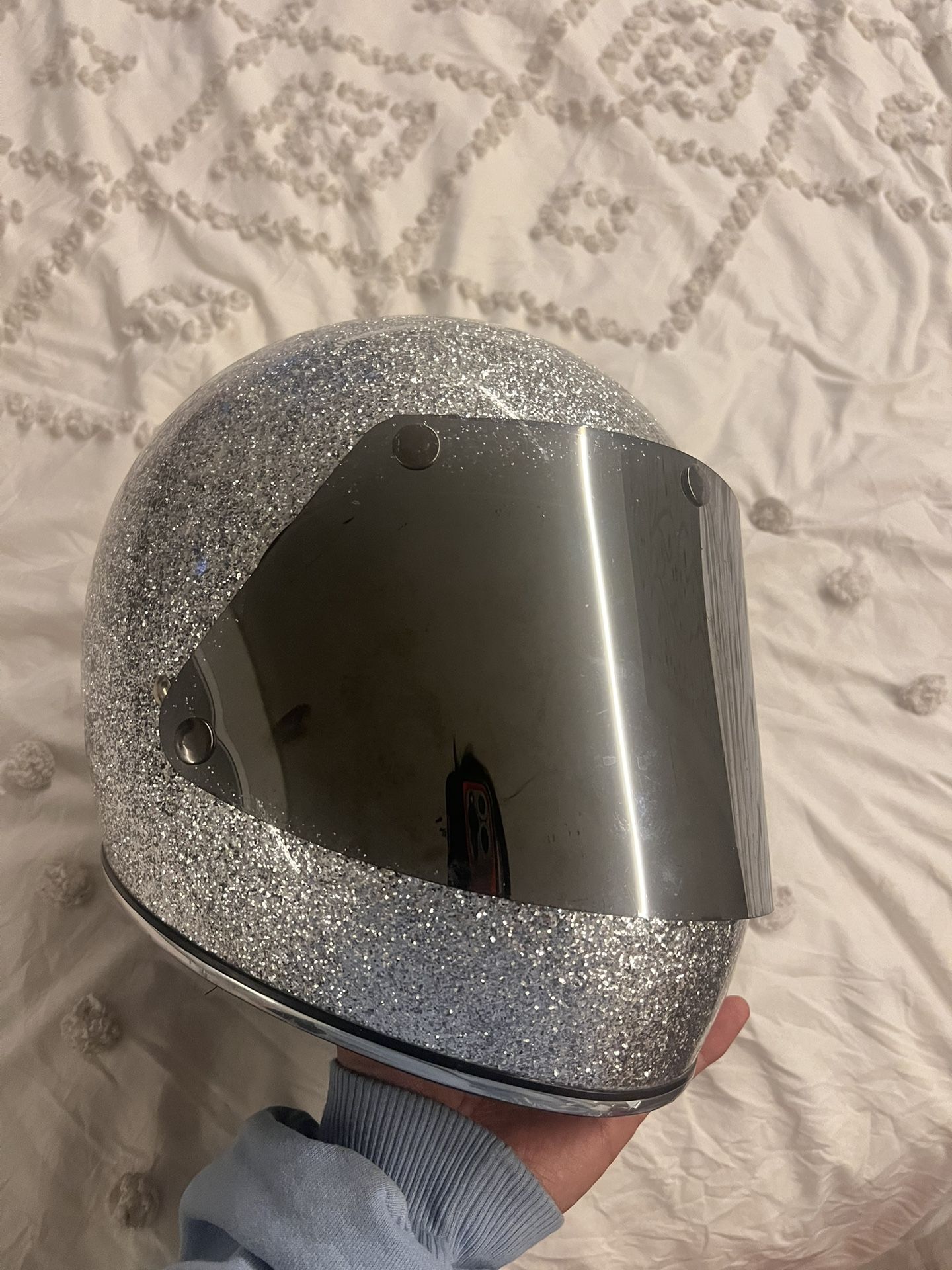 Biltwell Gringo Silver glitter Motorcycle Medium Helmet Large