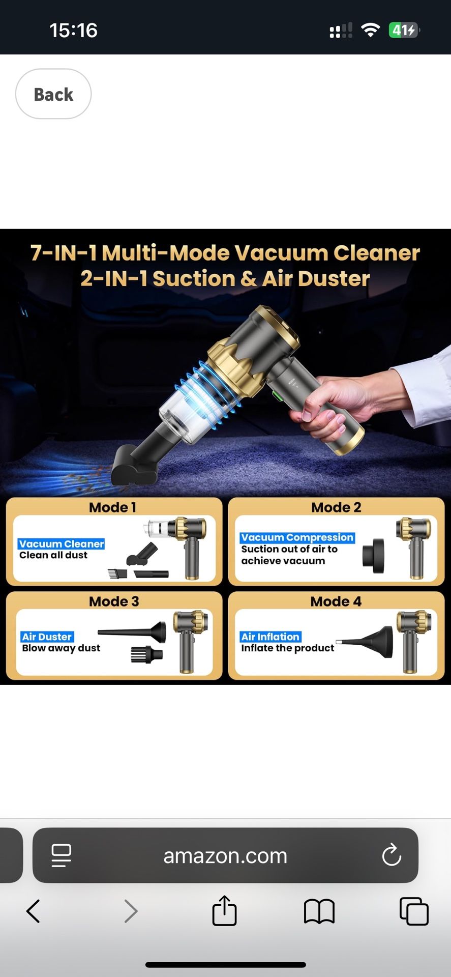 Car Vacuum Portable Cordless - Handheld Vacuum Cleaner with 16000PA Strong Suction, 7-in-1 Air Duster/Blower, Car Vacuum Portable Cordless - Handheld