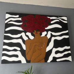 Crowned in Roses Original Nude Art Painting – Bold Modern Wall Decor