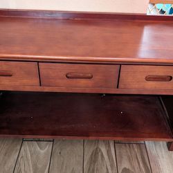 Seated Wooden Bench With 3 Drawers And Under Storage