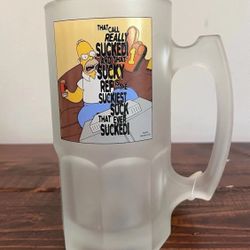 Simpsons Homer Jumbo Glass Mug Stein Cup NFL Football Beer 8” 2002 Tag Vintage