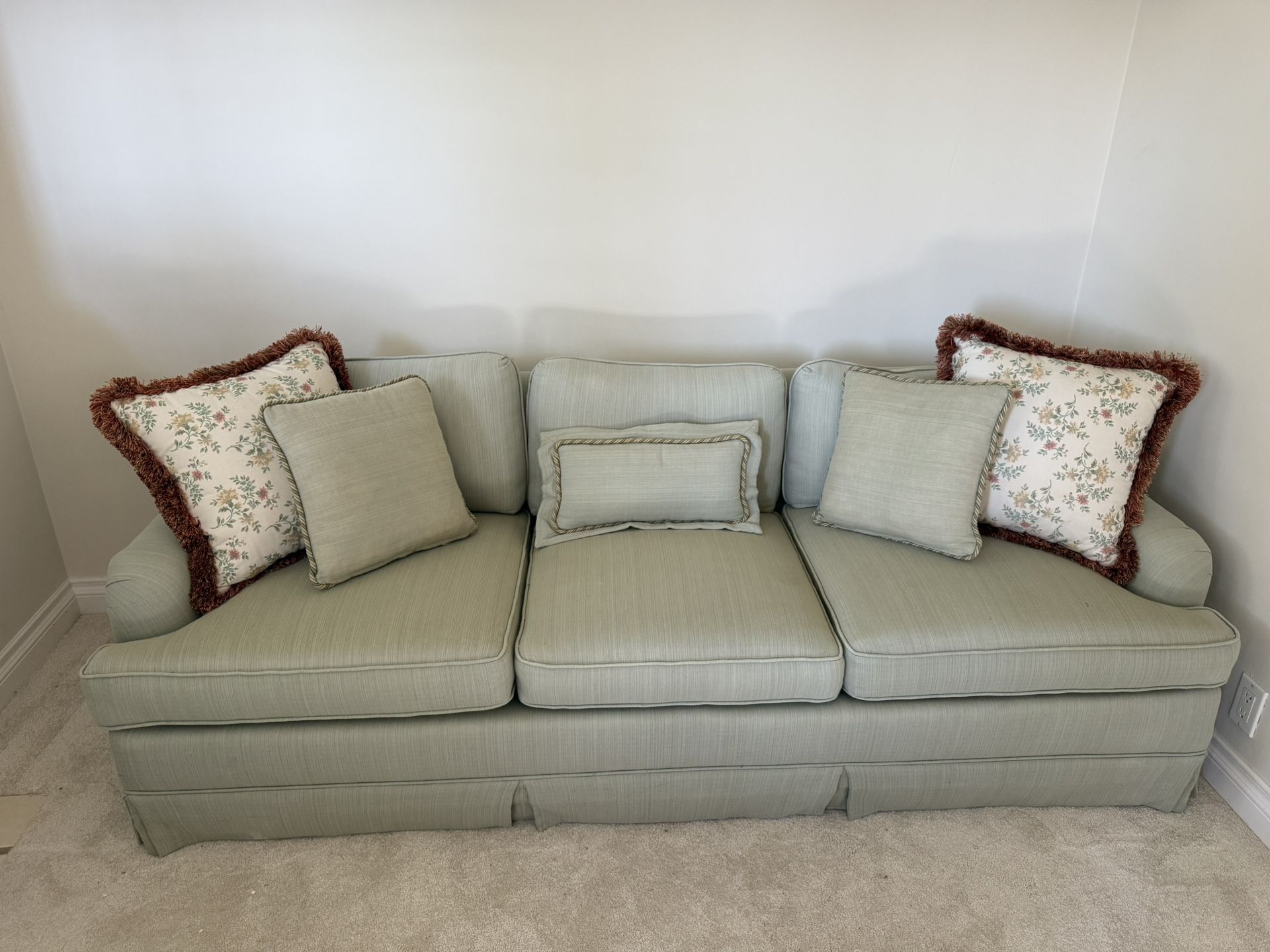 Light Green Sofa with Cushions 