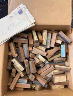 RARE Box of Wood Printing Blocks vintage 40’s-60’s
