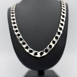 925 Italy Sterling Silver Men's Diamond cut Cuban link chain Necklace 30.75” 11mm