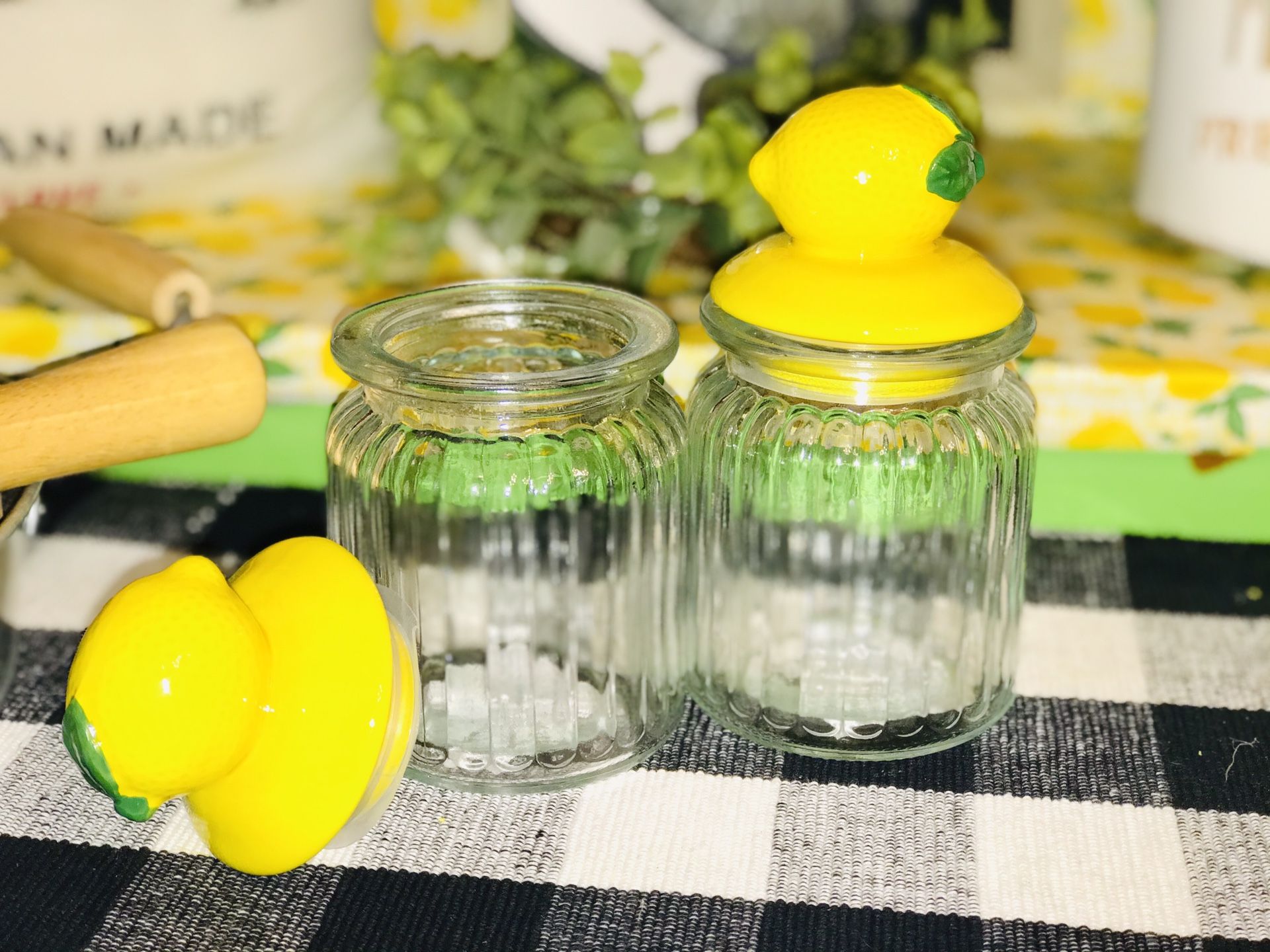 Lemon-topped Decorative Glass Jars