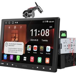 10.1" QLED Android Single & Double Din Car Stereo with Dash Cam, 2G+32G Wireless CarPlay Android Auto Floating QLED Touchscreen Car Radio & 1080P Fron