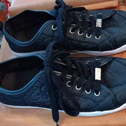 Guess Women's Lace Up Faux Leather Quilted Sneakers Black Size 8.5