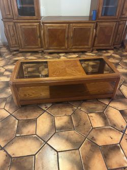 3 piece wood coffee table and end tables