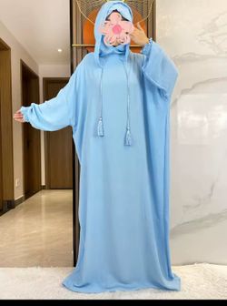 2024 New Ramadan Muslim Two Hats Abaya Dubai Turkey Islam Prayer Clothes