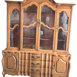 Mid-Century Provincial 2-Piece China Hutch—Solid Wood