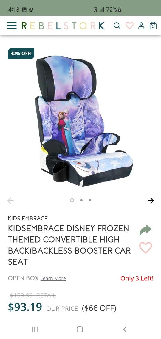 NEW!!! Disney Frozen 2-in-1 Convertible Booster Car Seat Carseat.