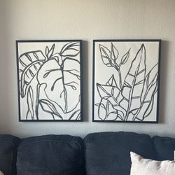 2 Piece Black And White Leaf Painting