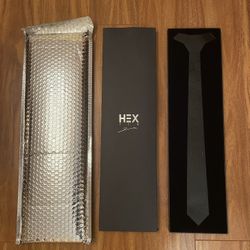 Hextie, black tie, leather tie, suit
