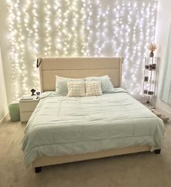 Cream LED King Bed Frame