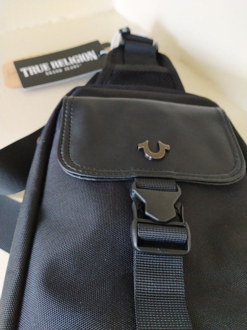 True Religion Black Leather Sling Bag