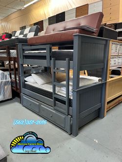 Triple twin bunk bed gray with mattresses colchones camas