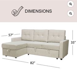 Couch sectional with pullout bed for sleeping convenience Chaise can be on either side and lifts up for extra storage space