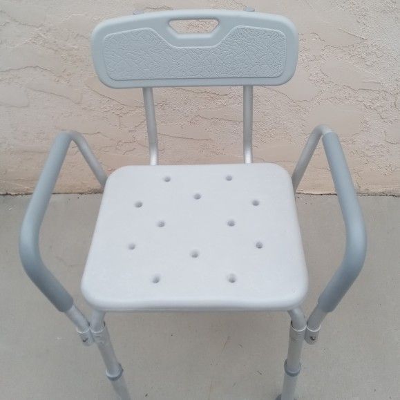 Shower Bath Bench Seat Chair with Padded Arms & Backrest Constructed of Heavy Duty Molded Plastic, Aluminum Frame with Push Button Height Adjustments
