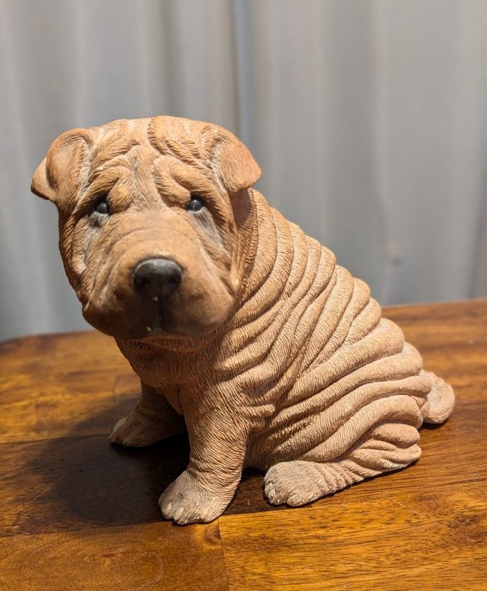Sandcast vintage 1986 Shar Pei dog sculpture figure