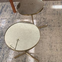 2 Brassed End Table with Distressed Mirror Top