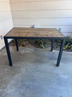 Modern Industrial Wood & Black Metal Dining Table