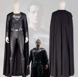 Super Man Black Suit, Cape, Boots 8.5 Medium 