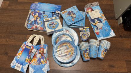Sonic party decor plates cups, napkins, etc