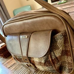 Vintage Shoulder Bag With Adjust Strap Plaid 70s Leather