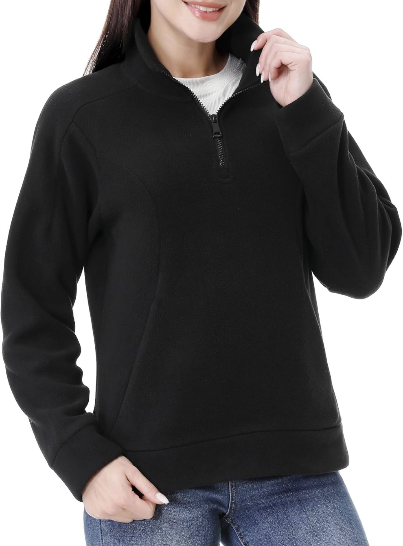 Fleece Pullover Women Quarter Zip Casual 1/4 Zip Sweatshirts for Women Warm Coats with Pockets,S-XXL