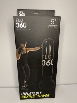 FLO 360 Inflatable 5' Boxing Tower Black Durable PVC Anti-Leak Water, foot pump included.