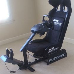 XBox PlayStation Video Game Racing Chair Gran Turismo Playseat w/ Thrustmaster Ferrari 458 Italia Racing Wheel and Pedals for Xbox 360