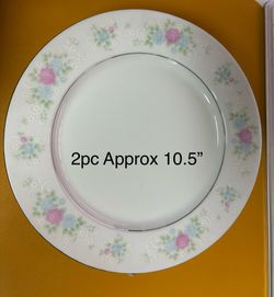 Vintage 2pc China Prestige Flower silver trim plates