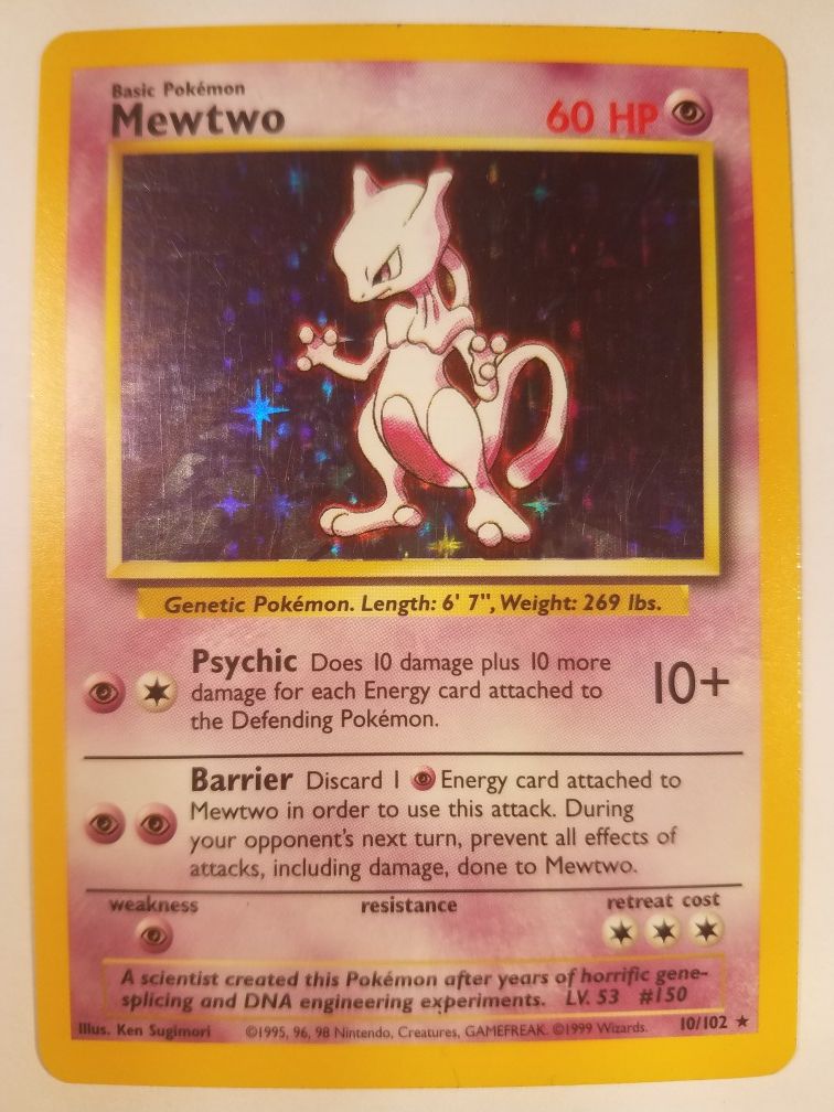 *SHIP ONLY* Played (PL) Mewtwo Holofoil #10/102 Original Base Set Pokemon TCG Trading Card WOTC Holographic Hologram Holo Foil