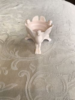 1950’s Pink Milk Glass Jeanette Shell Eagle Candle Holder