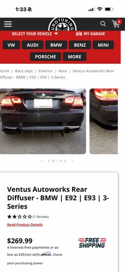 VentusAutoWorks E92/E93 rear diffuser
