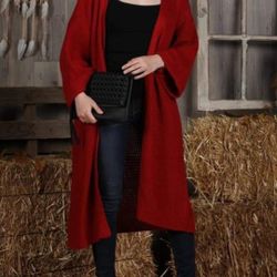 Sweater Cardigan Long Red ONESIZE 