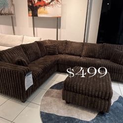 4-pc Sectional Sofa With Ottoman Dark Brown Corduroy ( $499 No Tax ) 