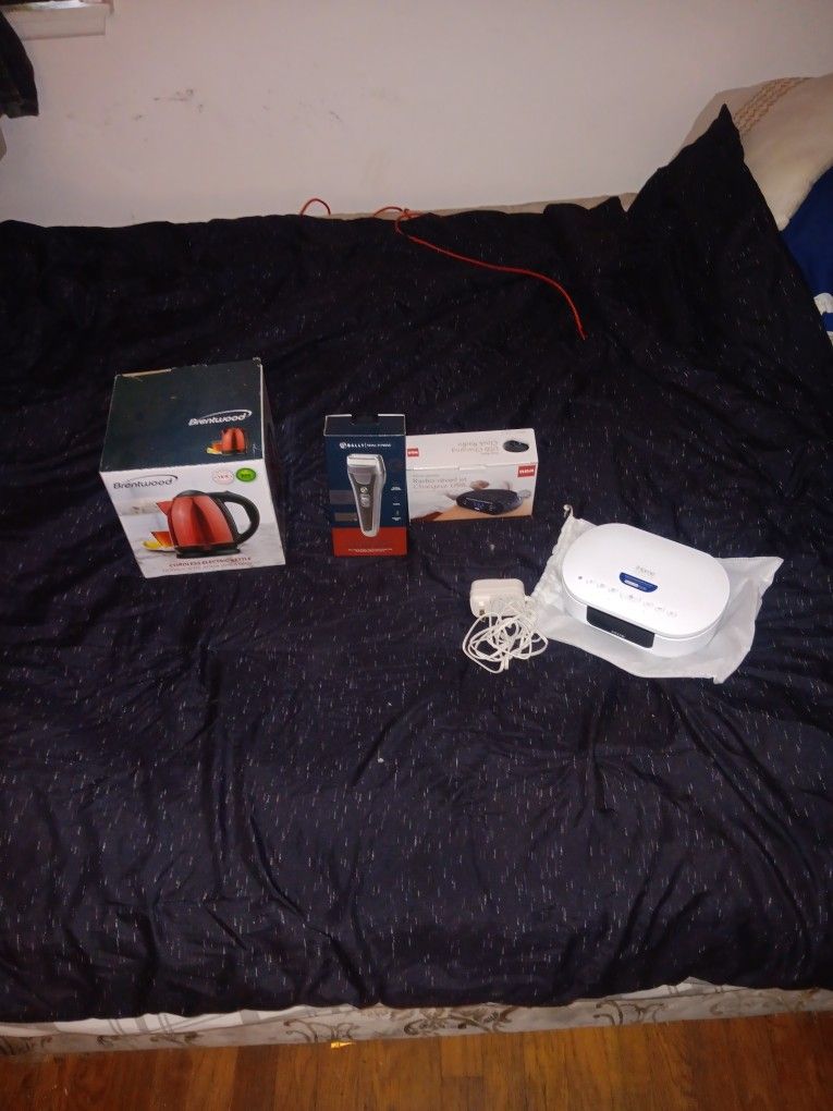 Electric Kettle. Electric Shaver. USB Alarm Clock. IHome Desensitizer