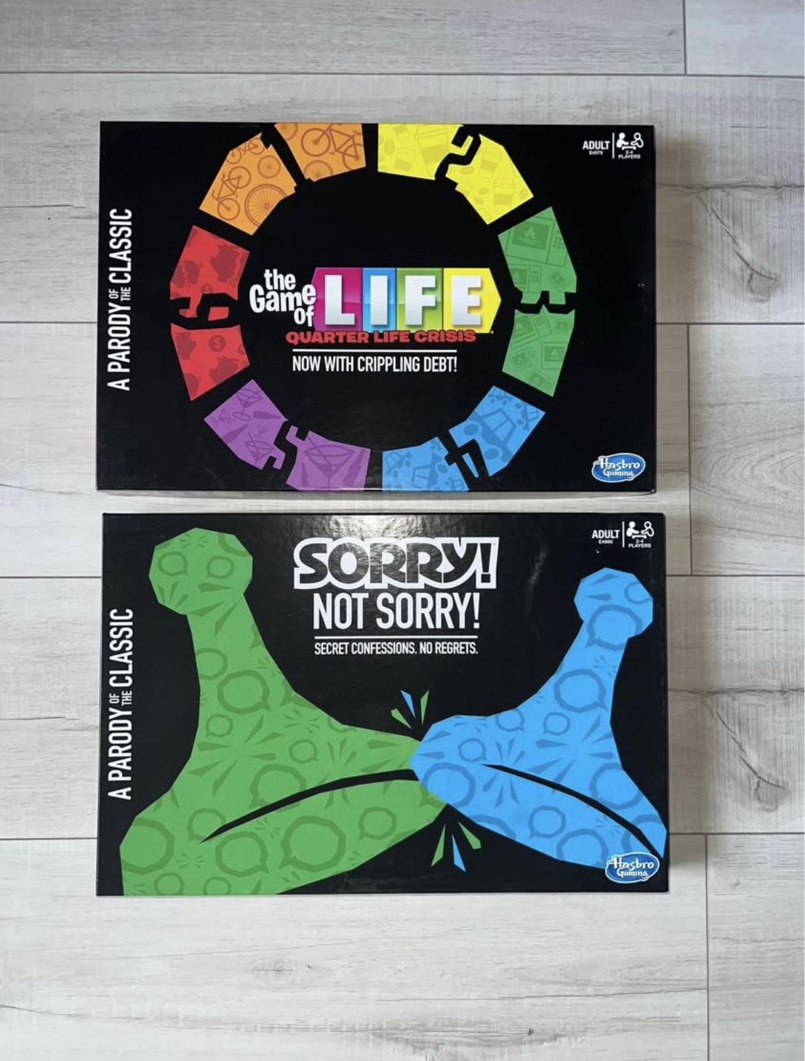 BOARD GAMES PARODY EDITIONS (THE GAME OF LIFE—QUARTER LIFE CRISIS & SORRY NOT SORRY